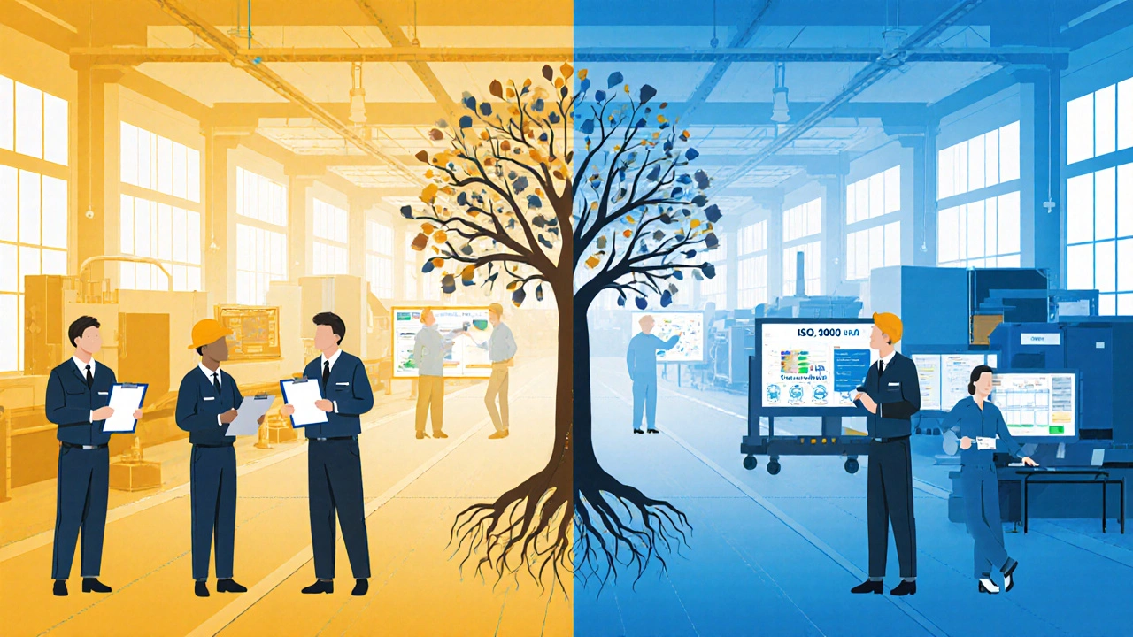 Две стороны производства: контроль слева, предотвращение брака справа.