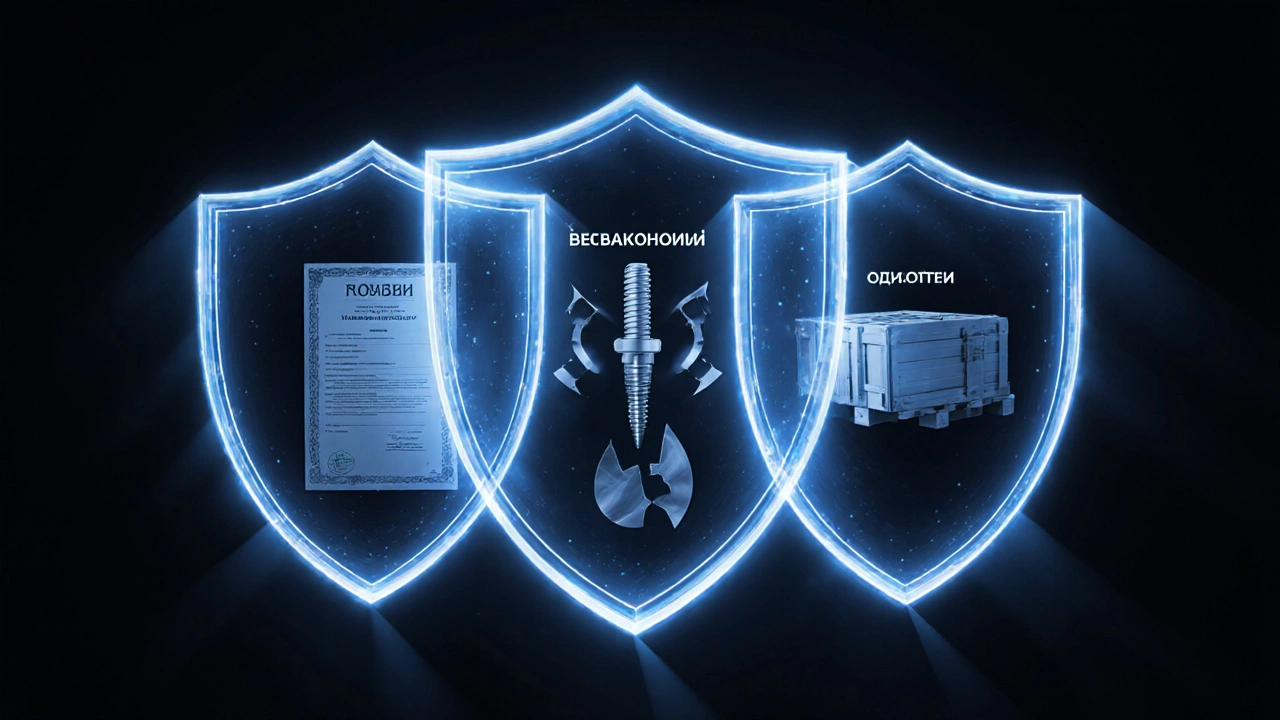 Три слоя защиты в виде щитов, символизирующих входной, операционный и выходной контроль.