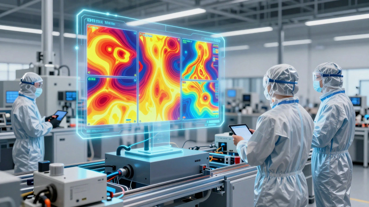 Цифровой двойник производственной линии в виде голографической модели над реальным станком.