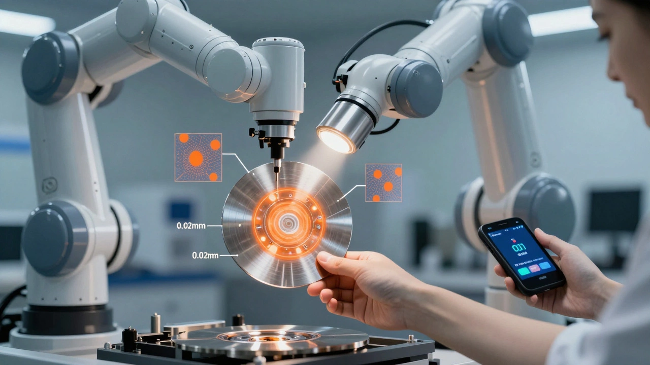 ИИ обнаруживает микроскопические дефекты на металлической детали, показывая их визуально.