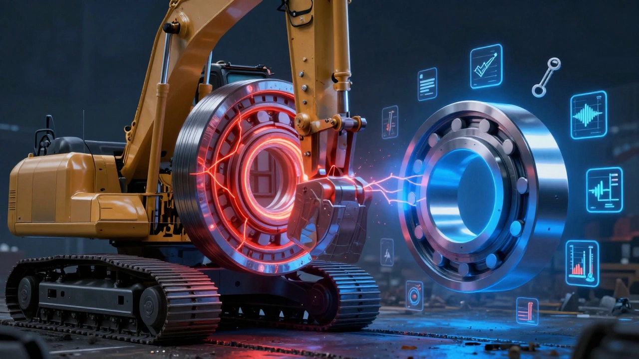 Разрушение подшипника из-за отклонения в 0,04 мм, рядом — идеальная деталь с показателями контроля.