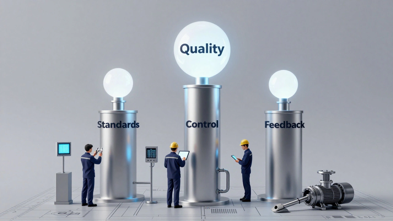 Три столба стандартов, контроля и обратной связи поддерживают систему качества на заводе
