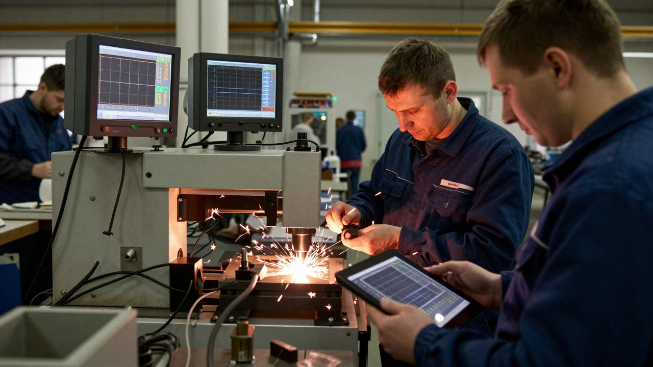 Инженеры дорабатывают лазерную сварку с датчиками на заводе в Тольятти.