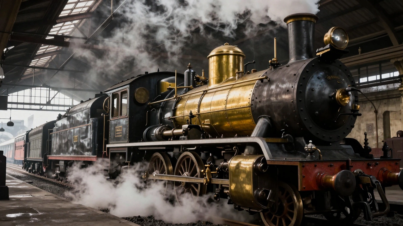 Мощный паровой двигатель и железная дорога эпохи индустриализации