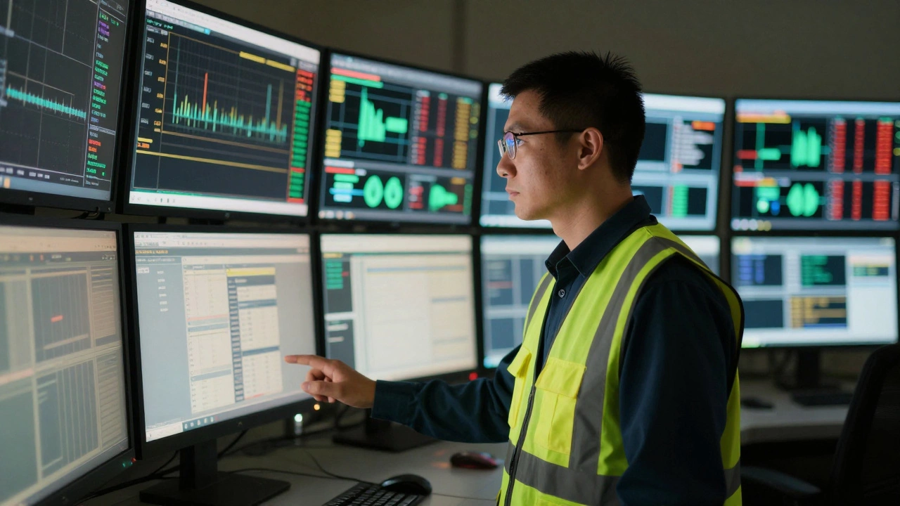 Оператор следит за графиками на экранах SCADA-системы