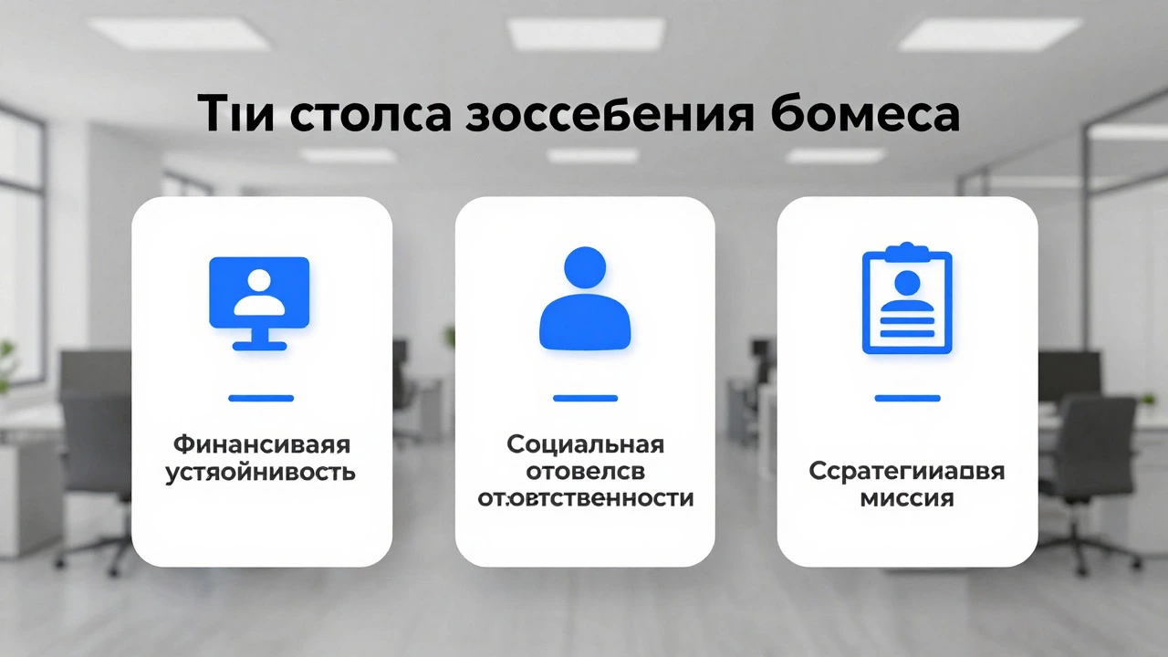 Концептуальная схема трех основных целей бизнеса: финансы, социум и миссия